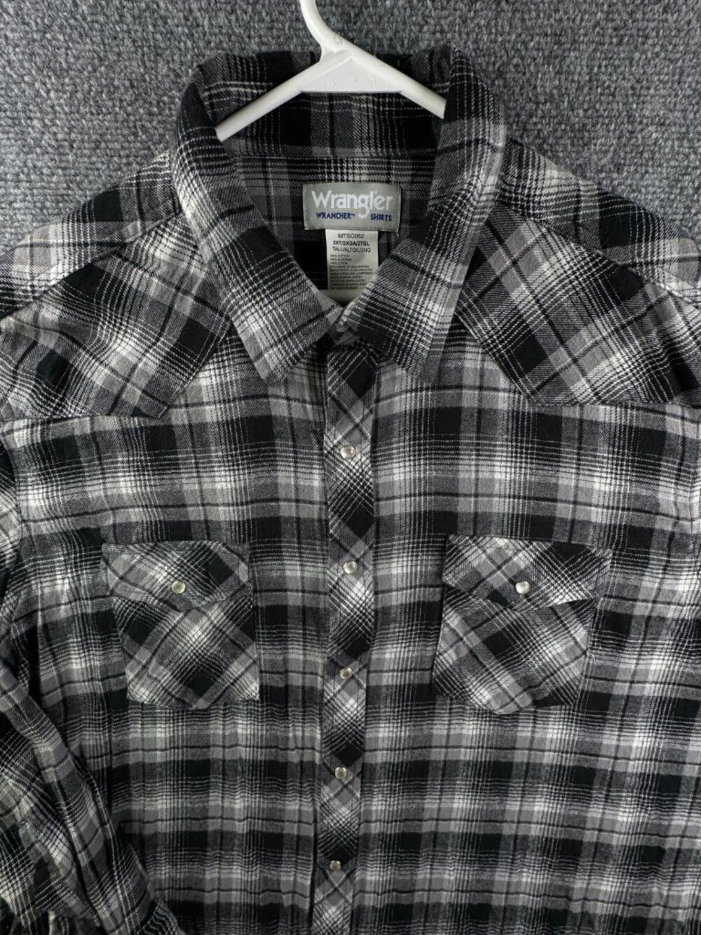 Wrangler Pearl Snap Flannel Shirt Long Sleeve Black Plaid 2XT Tall Cotton Adult